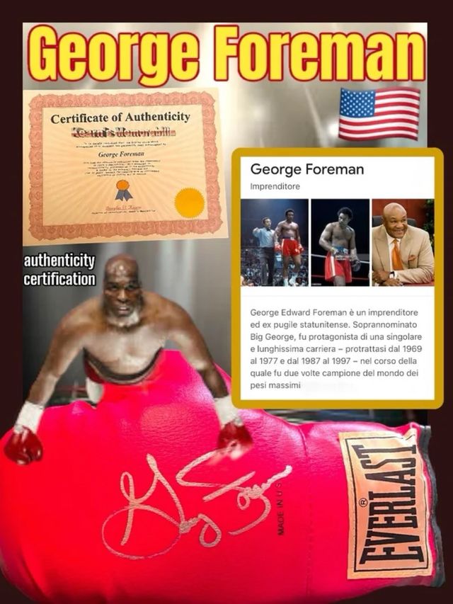 Guante de boxeo autografiado con funda de George Foreman