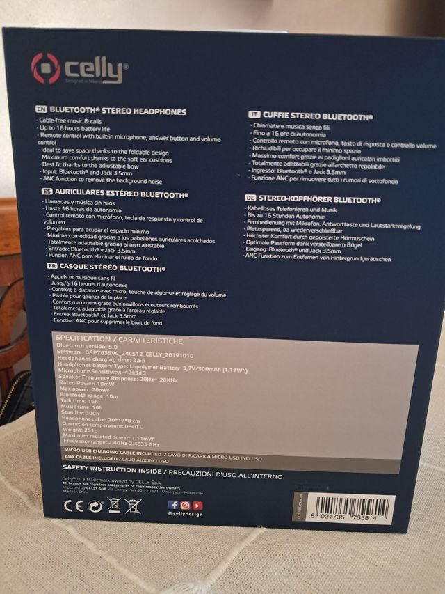 Cuffie Cellly Bluetooth ANC