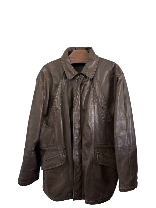 Chaqueta piel cuero marron Pierre Balmain Vintage