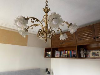 Lampara bronce 8 tulipas cristal