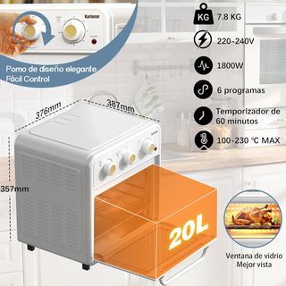 Freidora de Aire 20 L, 1800 W, Freidora sin Aceite