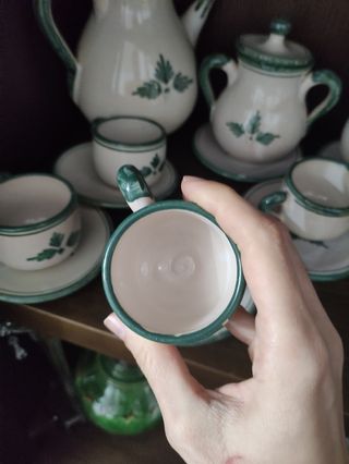Juego café cerámica verde-blanco