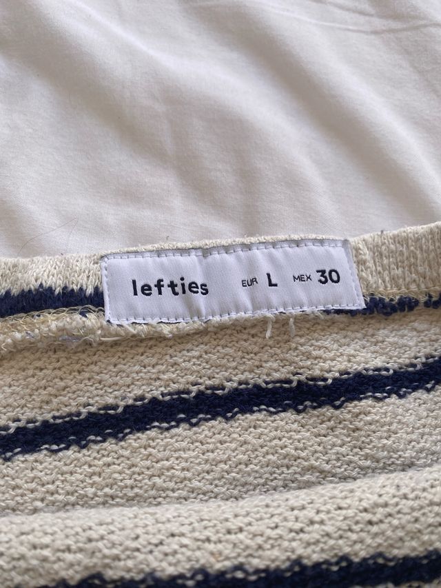 Conjunto rayas premamá beige-azul.