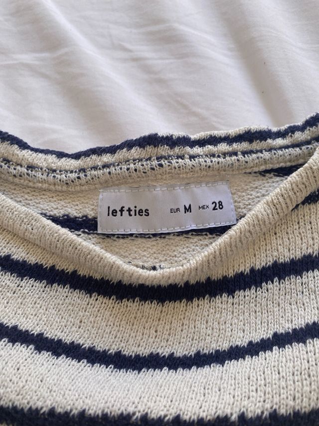 Conjunto rayas premamá beige-azul.