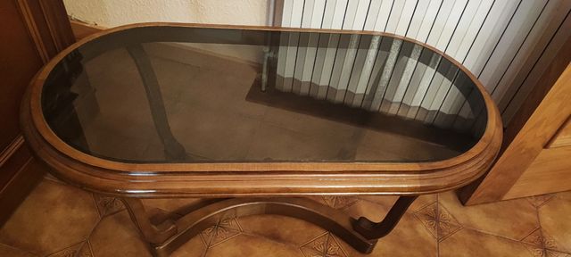 Mesita centro madera cristal