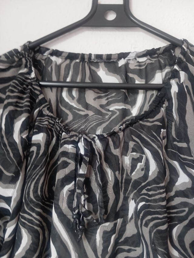 Blusón gasa blanco y negro T-48