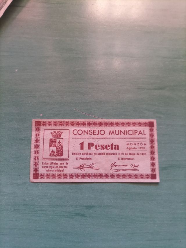 Billete 1 Peseta Monzón 1937