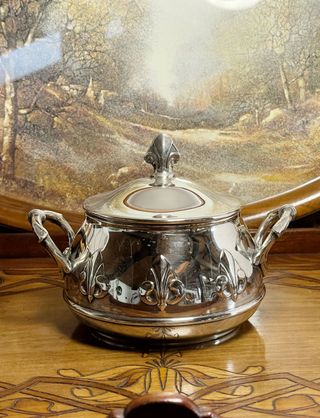 Antique Art Deco Sugar Dish - Silverplate Art Déco