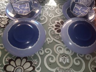 Juego de 6 tazas café - vidrio azul