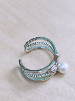 Anillo – triple hilo circonios y perla (S925)
