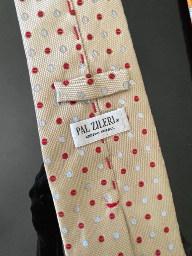 Corbata Pal Zileri - Beige con lunares rojos