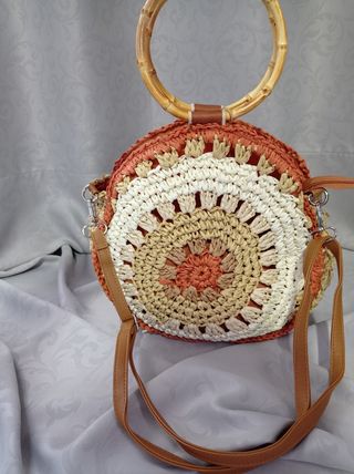 Bolso Redondo Crochet Beige Marrón