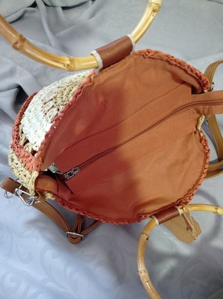 Bolso Redondo Crochet Beige Marrón