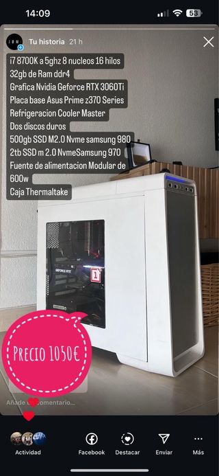 PC Gaming Intel i7 8700K - RTX 3060Ti 32Gb RAM
