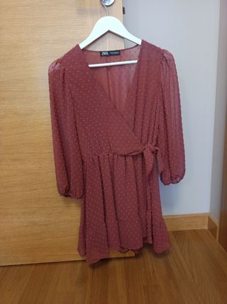 Vestido Zara rosa lunares XS