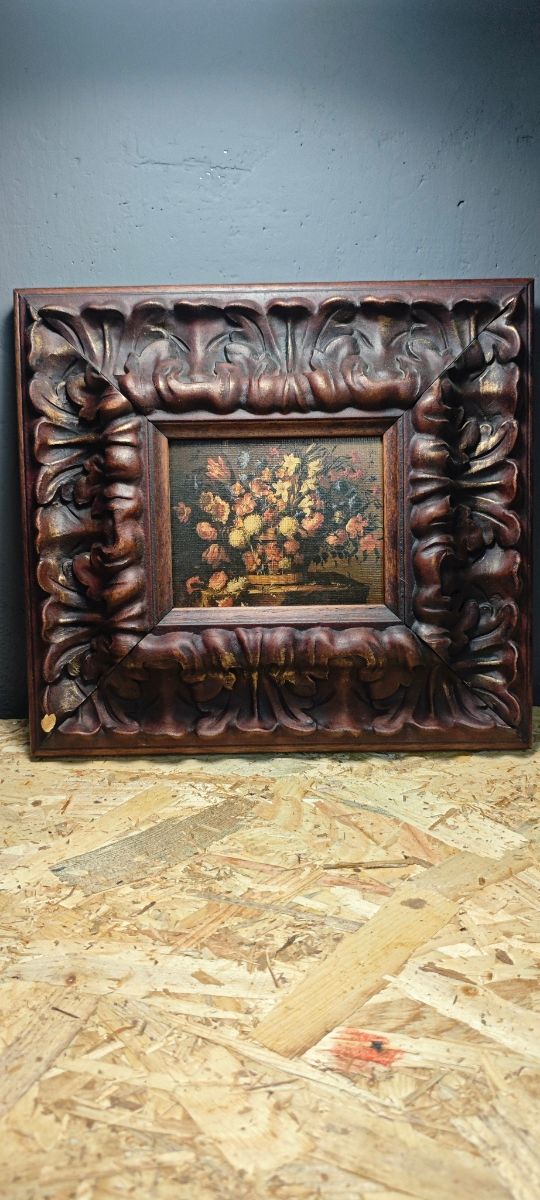 Cuadro flores - Marco tallado