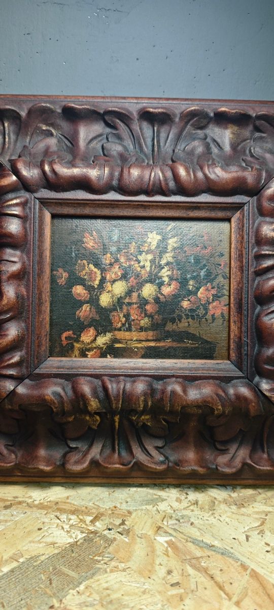 Cuadro flores - Marco tallado