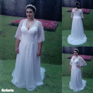 Vestido Novia T 56 Corte A Encaje Brillo 