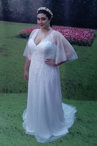 Vestido Novia T 56 Corte A Encaje Brillo 