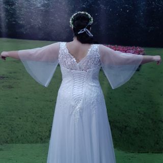 Vestido Novia T 56 Corte A Encaje Brillo 