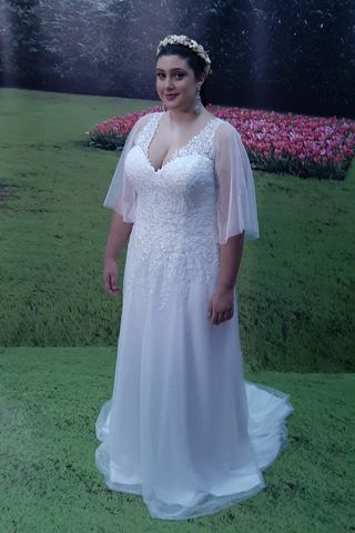Vestido Novia T 56 Corte A Encaje Brillo 