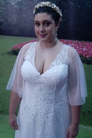 Vestido Novia T 56 Corte A Encaje Brillo 