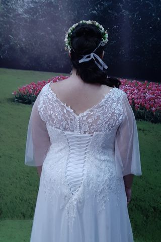 Vestido Novia T 56 Corte A Encaje Brillo 