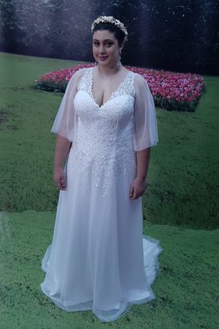 Vestido Novia T 56 Corte A Encaje Brillo 