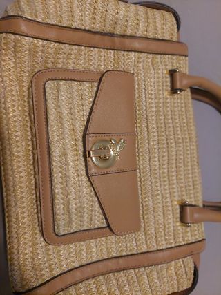 Bolso de rafia beige y marrón