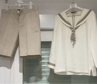 Traje comunión niño beige y blanco