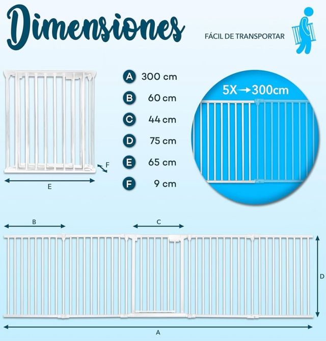 Barrera Seguridad Metalica Bebé o Mascotas 300cm