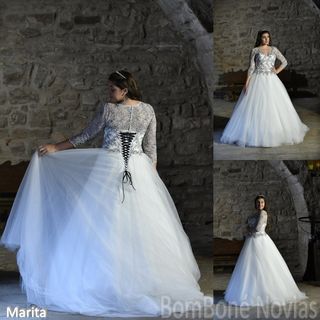Vestido Novia T 44 Princesa Blanco y Negro 