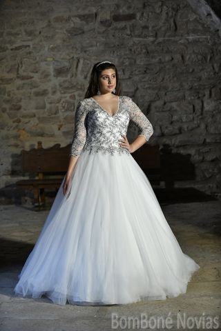 Vestido Novia T 44 Princesa Blanco y Negro 