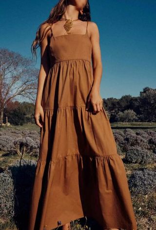 Vestido marrón tirantes popelín