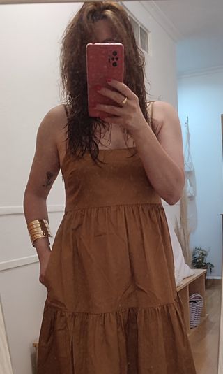 Vestido marrón tirantes popelín