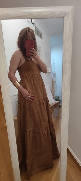 Vestido marrón tirantes popelín