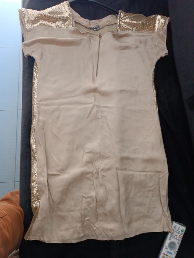 Vestido Paillette Beige-Dorado