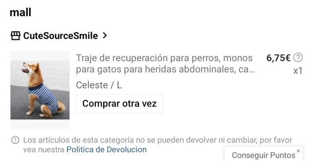 Traje de recuperación cirugia perra