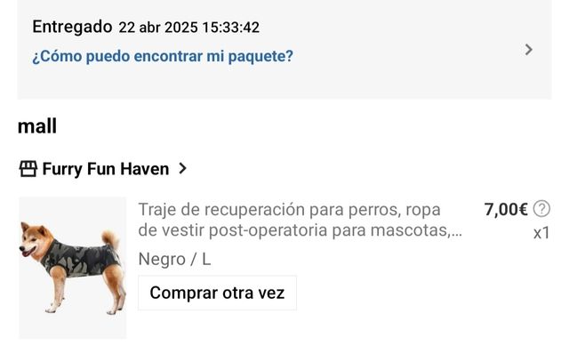 Traje de recuperación cirugia perra