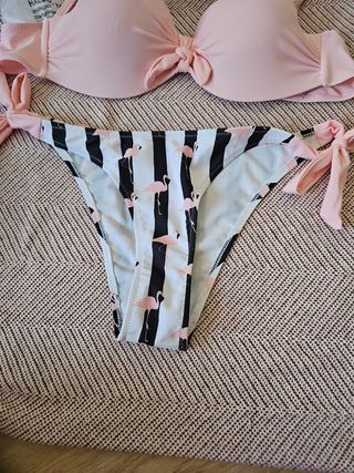Bikini rosa y blanco - Talla M