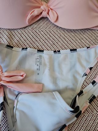 Bikini rosa y blanco - Talla M