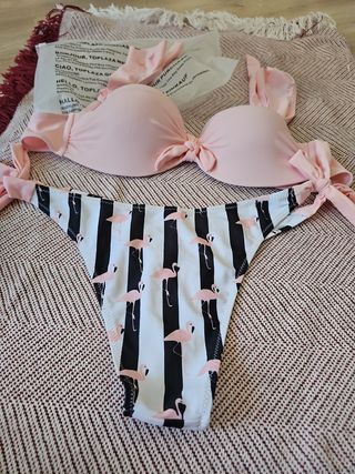 Bikini rosa y blanco - Talla M