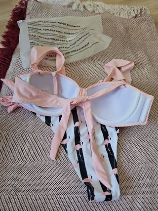 Bikini rosa y blanco - Talla M