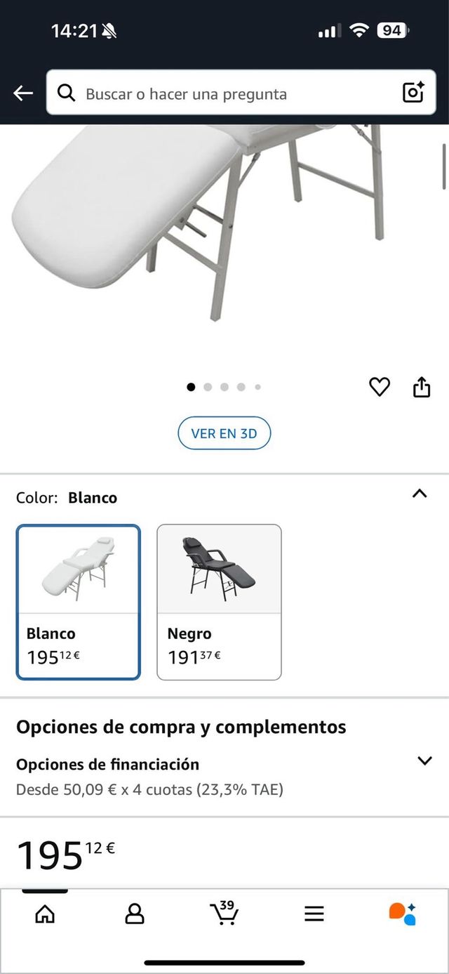 Camilla plegable blanca - ¡Oferta!