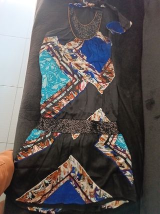 Vestido fiesta azul y negro