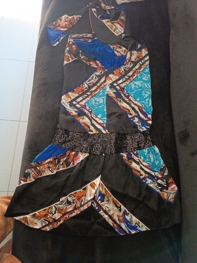 Vestido fiesta azul y negro