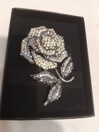 Spilla Rosa Strass Argento