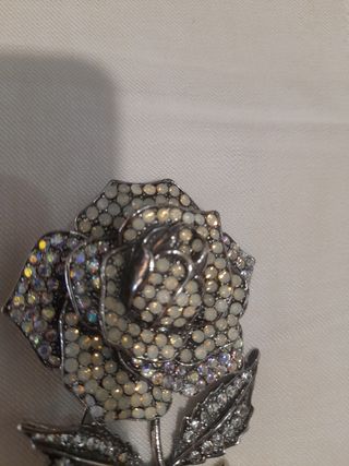 Spilla Rosa Strass Argento