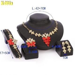 Collar, Pulsera, Pendientes y Anillo Pedrería Rojo