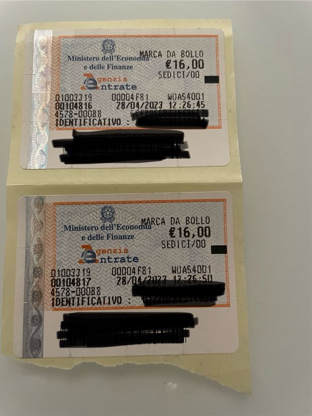 2 Marche da bollo €16